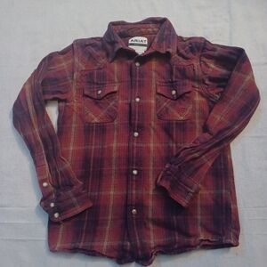 Ariat Hiller Retro Fit Flannel Pearl Snap Shirt Boys Medium (10-12)